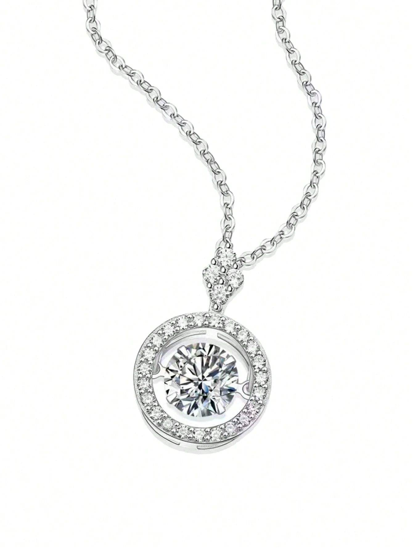 Silver Round Moissanite Pendant Necklace, Unisex Clavicle Chain