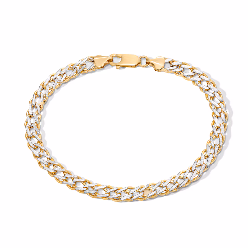 10K Semi-Solid Gold Diamond-Cut Rambo Two-Tone Chain Bracelet - 8.5"