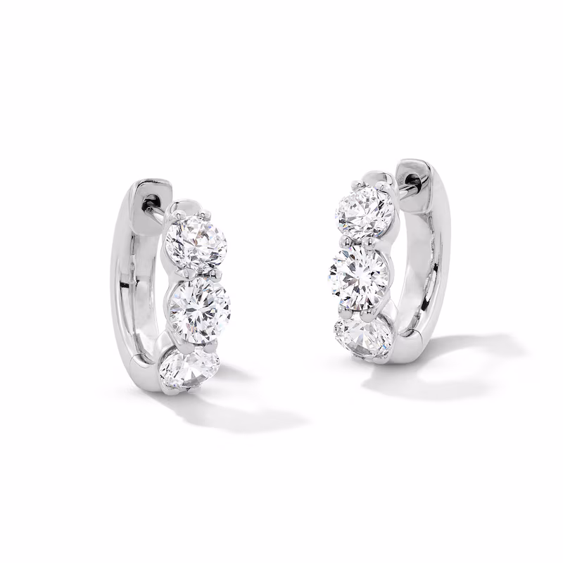 2 CT. T.W. Lab-Grown Diamond Three-Stone Hoop Earrings in Sterling Silver (F/VS2)