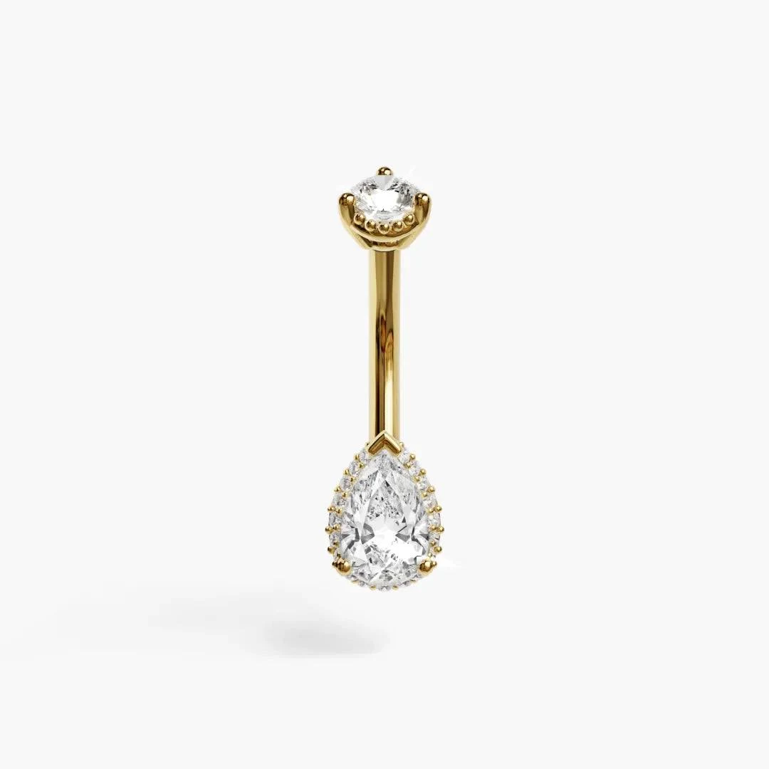 14K Gold Diamond Teardrop Belly Ring