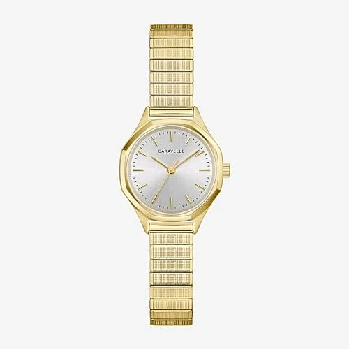 Ladies' Caravelle by Bulova Vintage Dress Quartz Gold-Tone IP Stainless Steel Watch with Silver-White Dial (Model: 44L268)