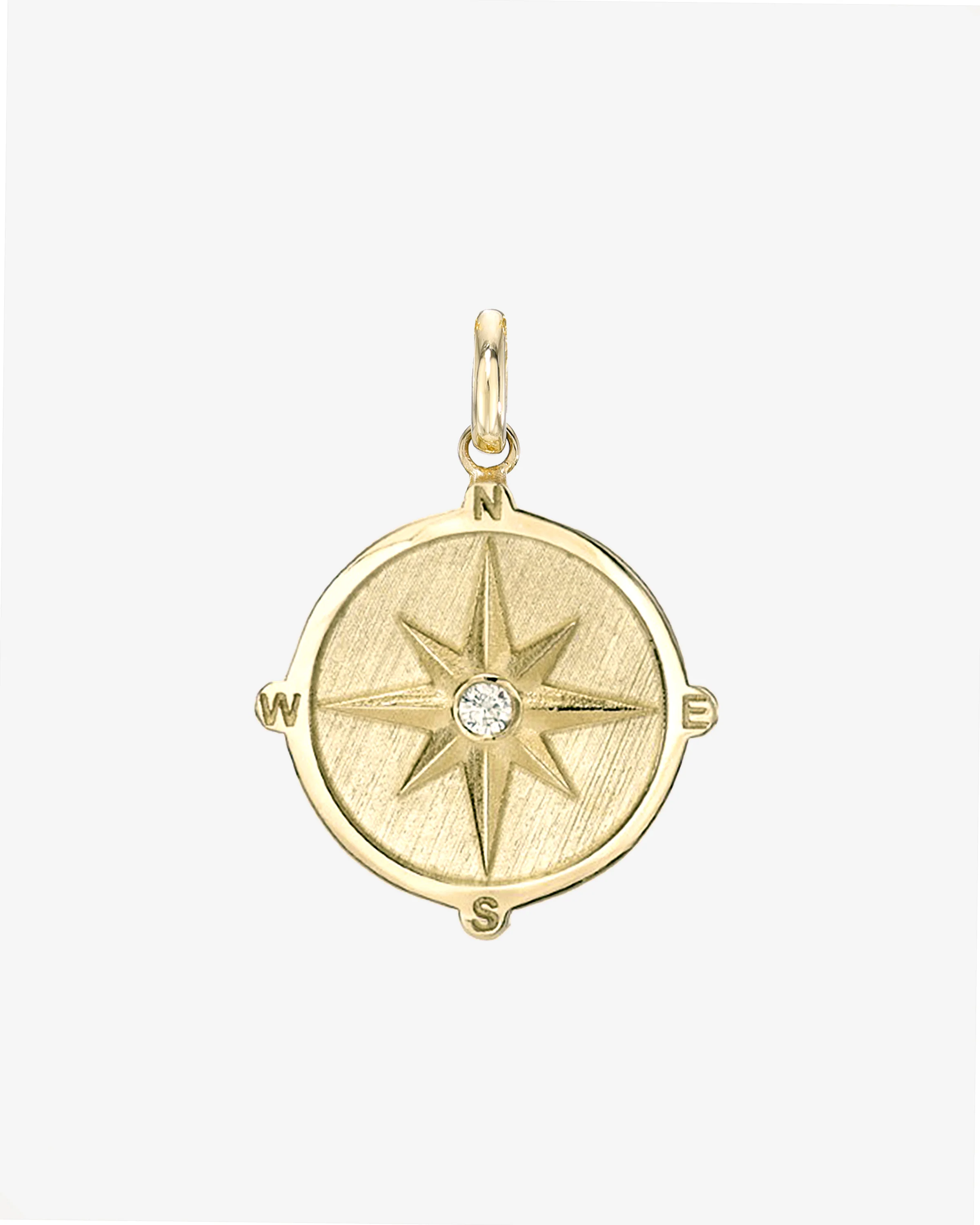 14k Gold Diamond Compass Medallion Pendant